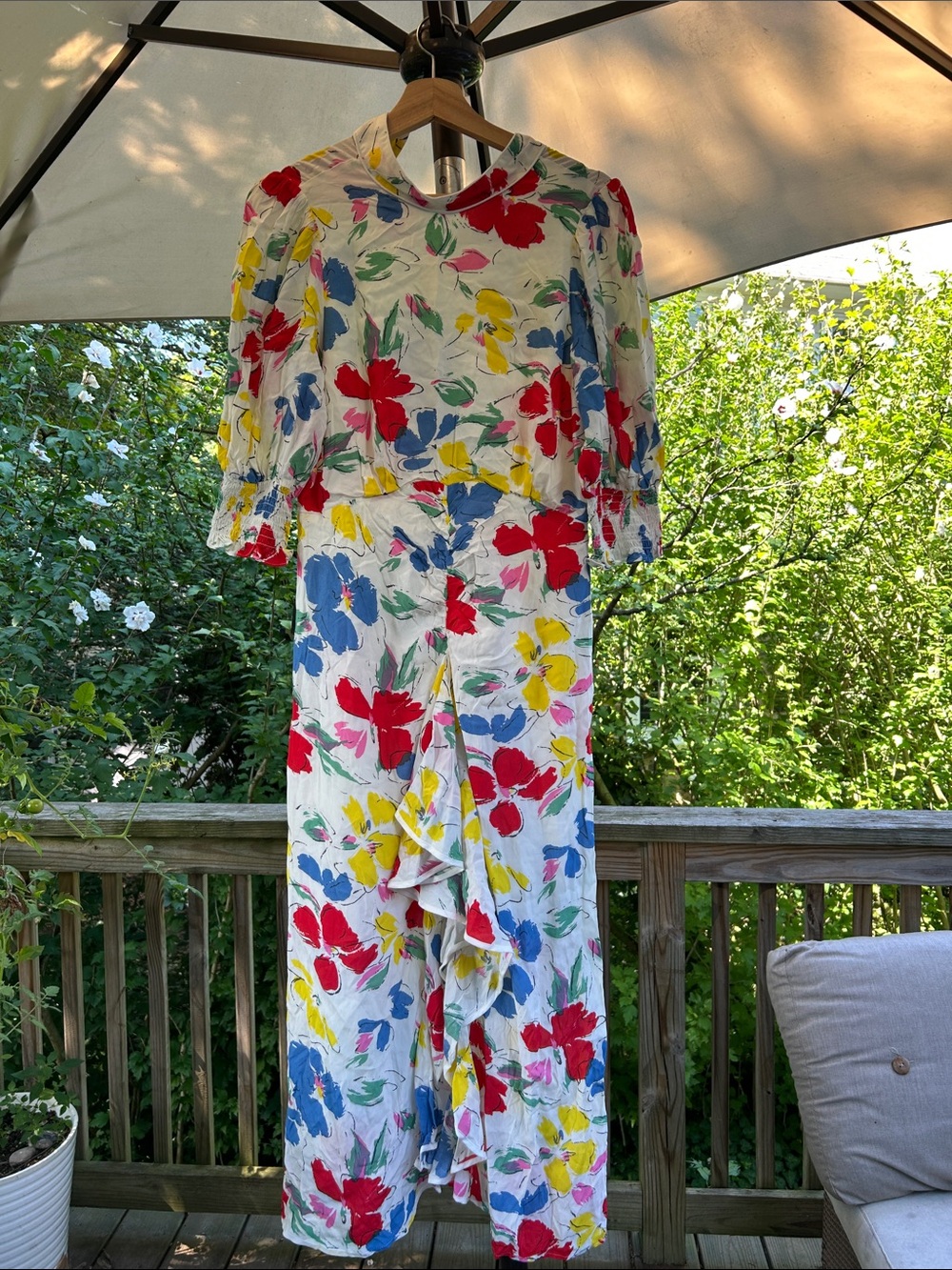 RIXO White dress with Red, Blue & Yellow Floral Print